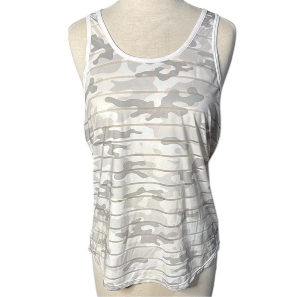 Zyia Active Havana Camo Stripe Mesh White & Gray Racerback Tank Top
